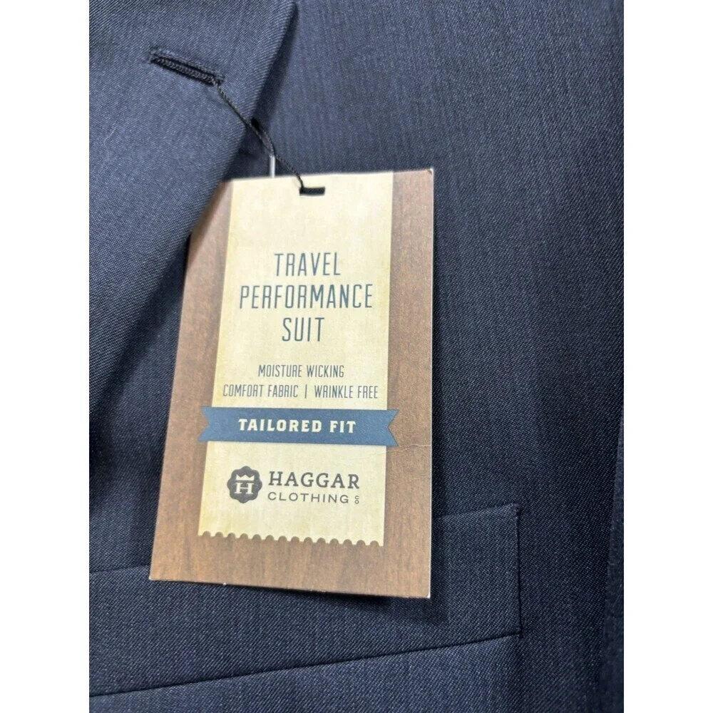 NWT Haggar Mens Performance Tailored Fit Suit Coat Blazer Blue Jacket 42 Regular